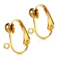 Polished 18K gold plated French clip earring converters for DIY jewelry creations - Ear Clip Converter / 1 Piece / Copper Plated 18K Real Gold
