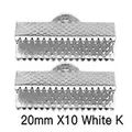 20mm White K ribbon crimp ends for DIY jewelry making projects, set of 10 pieces - 20mm (1 Piece/Pack) / White Gold
