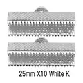 25mm silver white K metal ribbon crimp ends horse buckles for DIY jewelry making 10pcs - 25mm (1 Piece) / White Gold