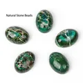 Vue détaillée de cabochons ovales en turquoise impériale 10x14mm pour DIY - 2 Pièces/Pack (10x14mm) / Turquoise Impériale Vert Herbe
