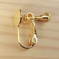 High quality real gold plated copper screw-back U-shaped painless earring clip converter - Round Plate Screw Style / 1 Piece / 18K Gold Plated