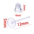 Transparent plastic ear pins and bullet earring backs showing exact dimensions. - Flat Stud (202003081) / 100 Sets (5mm)