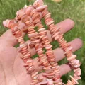 Macro detailed view of pink irregular shell beads for DIY handmade jewelry accessories - Single String / Pink