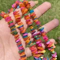 Close-up detail of Bohemian colorful shell chip beads in hand for DIY jewelry accessories - Single String / Colorful