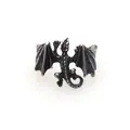 Vintage punk style dragon ring with detailed spread wings in antique silver finish. - Wyvern Style (V1R3) / Adjustable Open / Retro Black