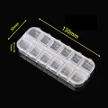Detailed dimensions of 12-grid clear plastic storage box with numbered lids for crafts - 12 Grids 13x5x1.5cm
