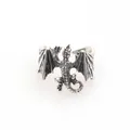 Vintage silver punk dragon wing wrap ring with adjustable open band for men and women - Wyvern Style (V1R3) / Adjustable Open / Antique Silver