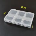 Detailed view of 6-compartment transparent plastic organizer box with dimensions 8x6x1.4cm - Small 6 Grids 8x6x1.4cm