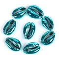 Close-up of metallic blue electroplated natural cowrie shell beads for DIY jewelry - 10-20mm Random (1 Piece) / Blue Shell