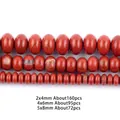 Close-up of natural red jasper stone beads in three sizes for DIY jewelry making - Abacus Red Stone Bead / 2x4mm / Red Jasper