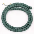 Close-up of 4x4mm square green volcanic lava stone beads for DIY jewelry making. - 85 Pieces/Pack / Dark Green