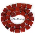 Top view of square red jasper natural stone beads 10mm strands for DIY jewelry making - Square Red Stone Bead / 10mm / Red Jasper