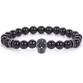Elegant 8mm black stone bead bracelet with a detailed micro-pave skull charm accessory - 19cm 8mm / Black Agate Black Skull