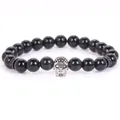 8mm black bead bracelet with silver pave-set skull charm and micro-inlaid accents - 19cm 8mm / Obsidian Silver Skull