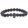 Polished 8mm black bead bracelet featuring a micro-pave gothic skull charm design - 19cm 8mm / Obsidian Black Skull