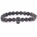 Stunning 8mm black natural stone beaded bracelet with a micro-pave black skull charm - 19cm 8mm / Gold Obsidian Black Skull