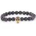 Handmade 8mm black volcanic stone bracelet featuring a micro-paved gold skull charm - 19cm 8mm / Gold Obsidian Gold Skull