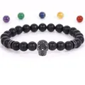 Stylish 8mm matte black stone beads bracelet with micro-pave skull charm for men - 19cm 8mm / Frosted Black Stone Black Skull