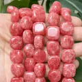 Macro detail of 14x14mm red chalcedony flat square beads for DIY jewelry crafts - 14x14mm / Red Patterned Chalcedony (s3710)
