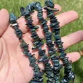 Macro view of natural blue-green irregular crushed stone beads for DIY jewelry craft - Single String / Dark Green