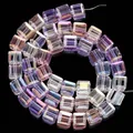 Macro-weergave van 7 mm vierkante gefacetteerde iriserende glaskralen voor sieraden - 1 Streng (Ongeveer 42 Stuks) / Wit Roze Paars Gefacetteerd Vierkant Kristal