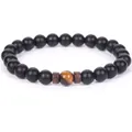 Handmade minimalist matte black stone bead bracelet with a central tiger eye accent - Matte Black Single Tiger Eye / 19cm