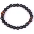 Bohemian matte black beaded bracelet featuring yellow tiger eye stones and wood spacers - Matte Black Double Tiger Eye / 19cm