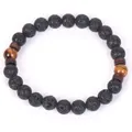 Bracelet en pierre de lave noire naturelle avec œil de tigre jaune et bois pour hommes femmes - Pierre de Lave Oeil de Tigre Double / 19cm