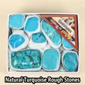 Close-up view of natural raw turquoise stones in a premium white gift box with padding - Gift Box / Natural Turquoise (GN693)