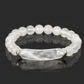 Elegant white clear picture stone agate beaded bracelet with rectangular centerpiece - 19cm Perimeter + 8mm Beads / White Crystal Tube Bead