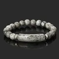 Natural map stone and agate beaded bracelet with grey marble pattern center bar. - 19cm Perimeter + 8mm Beads / Map Stone Tube Bead