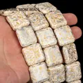 20mm flat square turquoise stone beads with gold and silver splatter for DIY bracelets - 20mm (Approx 18 Pieces) / Gold Silver Flat Square Turquoise