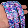 Handcrafted 20mm colorful square turquoise beads with splash ink texture for DIY jewelry - 20mm (Approx 18 Pieces) / Purple Multi Flat Square Turquoise
