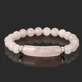 Elegantes Naturstein-Perlenarmband in Rosa mit glattem rechteckigem Mittelstück - 19cm Umfang + 8mm Perlen / Rosenquarz Röhrenperle