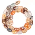 Detailed macro view of coffee brown Dragon Veins Agate barrel beads for DIY jewelry - 8x12mm Oval Rice Beads / 31 Pieces/Strand / White Colorful Agate Rice Beads