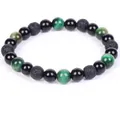 8mm green tiger eye and lava stone beaded bracelet for men and women, natural stone jewelry - Polished Black Volcanic Stone Grade B Green Tiger Eye (B0058) / 8mm Bead - 19cm Circumference / Green Tiger Eye + Black Volcanic Stone