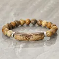 Naturstein-Armband aus Bilderjaspis-Achat mit einzigartigem rechteckigem Mittelstück - 19cm Umfang + 8mm Perlen / Bilder-Jaspis Röhrenperle