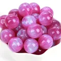 Perle tonde in resina rosa occhio di gatto con glitter per la creazione di gioielli - Rosso Rosa Sirena
