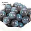 Perle rotonde in resina grigia con glitter verdi per la creazione di gioielli fai da te - Grigio Iridescente