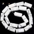 Perles en pierre de howlite blanche rectangulaire pour fabrication de bijoux DIY - Grand style de colonne rectangulaire / 20x8mm