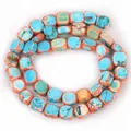 Macro view of blue and orange magnesite square beads for DIY jewelry accessory making - 10mm (Approx 40 Pieces) / Lake Blue and Orange