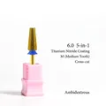 Professional 5-in-1 gold titanium coated tapered nail drill bit with medium teeth - M Medium Teeth