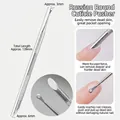 Double-ended stainless steel cuticle pusher with loop and slanted blade - Russian Circle Steel Pusher / Silver