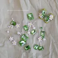 Summer green rhinestone and white daisy nail art charm set with pearls for DIY manicure - Green Daisy Material Kit