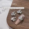 Elegant silver butterfly nail art charm with sparkling zircon and pearl accent decoration - Butterfly Faceted Style (0641) / 1 Piece (10*12mm)