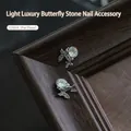 Shiny silver butterfly nail art charms with crystals and pearls for DIY manicure - Butterfly Style (G1664) / 1 Piece