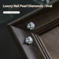 Luxury oval pearl and sparkling crystal nail art charm accessory in elegant white finish - Oval Style (G1667) / 1 Piece