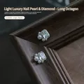 Elegant octagon crystal nail art charm with white pearls for manicure decoration - Long Octagon Style (G1669) / 1 Piece