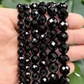 Macro view of black faceted natural agate stone beads for DIY jewelry making - Black Agate
