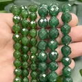 Macro detail of faceted green natural stone beads for DIY jewelry making accessories - Green Chalcedony